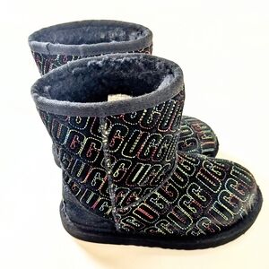 Kids UGGs Tasman Black and Multicolor Logo Boots